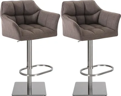 Produktbild von 2er Set Barhocker SIHAR - Stoff Grau 64x45x88 cm Silber | Barstuhl Höhenverstellbar Mit Lehne Drehbar Tresenhocker Tresenstuhl Kneipenhocker