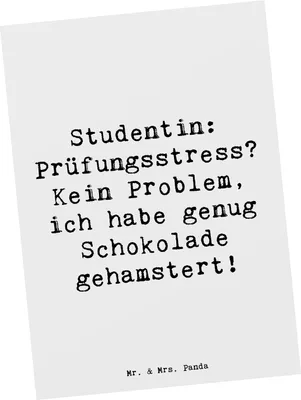 Produktbild von Mr. & Mrs. Panda Postkarte Spruch Studentin Schokoladenliebe - Weiß - Geschenk, kreative Geschenke, Prüfungszeit, Ansichtskarten, Grußkarte, Fotokarte, Lernen, Beruf