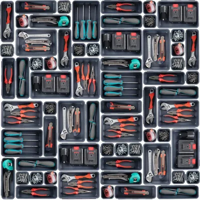 Produktbild von Famanu Werkzeugkoffer-Organizer 46-teilig groß - 30 cm mit Schubladen und Sortierboxen