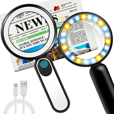 Produktbild von Lupe mit Licht Leselupe 21 LED 3 Beleuchtungsmodi Leselupe 15X Handlupe mit Linsentuch für Senioren Kinder