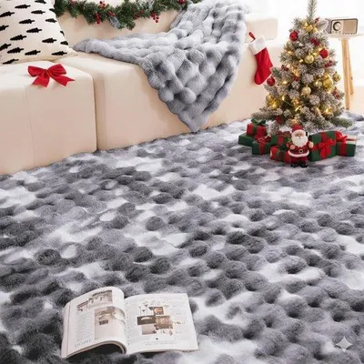 Produktbild von Unyqoos® Teppich aus dichtem Flanell – Weiß‑Grau Tie‑Dye, rutschfest & waschbar, , für Wohnzimmer & Schlafzimmer
