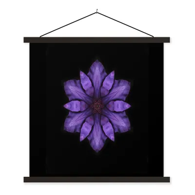 Produktbild von MuchoWow® Textilposter Ein lila Clematis Mandala auf schwarzem Hintergrund 90x90 cm mit schwarzem Rahmen - Magnetisches