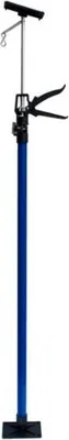 A blue and silver telescopic support pole with black handles, isolated on a white background.