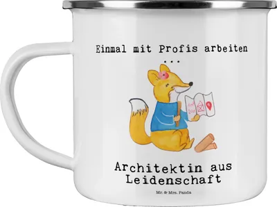 Produktbild von Mr. & Mrs. Panda Pott Architektin Leidenschaft - Weiß - Geschenk, Beruf, Teetasse, Danke, Spruch, Blechtasse, Architekturbüro, Studium, Emaille Tasse, Lustig, Becher