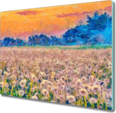Produktbild von Coloray Hackbrett Kochplattenabdeckung Herdabdeckplatte 60x52 cm Schneidebrett Küchenbrett - Wiese Löwenzahn Sonnenuntergang