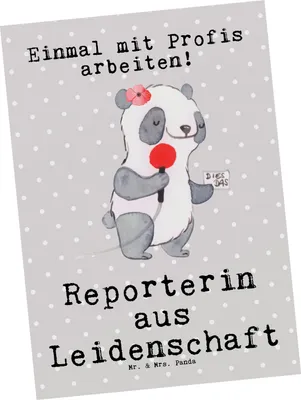 Produktbild von Mr. & Mrs. Panda Ansichtskarte Reporterin Leidenschaft - Grau Pastell - Geschenk, Ansichtskarten, Grußkarte, Postkarten, Kunstkarten, Postkarte
