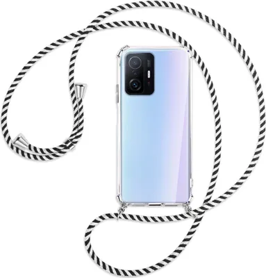Produktbild von Handykette Backcover-Schutzhülle mit Band (Metall silberfarben) für Xiaomi Mi 11T - schwarz/weiß gestreift