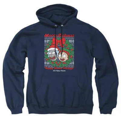 Obrázok produktu pre Mikina s kapucňou Rick and Morty – "Merry Rickmas", uni, pre pánov/dámy, model TV40183 (veľkosť L), farba: námorná modrá