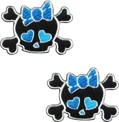 Produktbild von Aufnäher - Totenkopf mit Herz - klein blau 2er Set - Patch