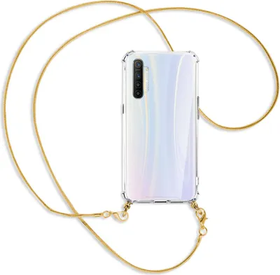 Produktbild von Handykette Backcover-Schutzhülle mit Band (Metall goldfarben) für Realme XT / XT 730G / X2 - goldfarbene Kette Snake