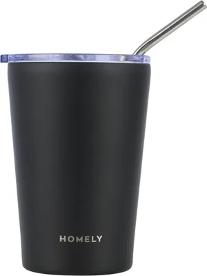 Produktbild von ESTIA | Thermobecher  - Kaffeebecher - 400 ml - Becher mit Strohhalm - schwarz - Isolierbecher