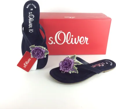 Produktbild von s.Oliver Damen Flip Flop dunkelblau mit lila Stoffblume 40