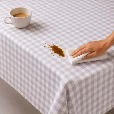 Produktbild von Wachstuchtischdecke Landhaus Bauernkaro abwischbar grau - 140 x 420