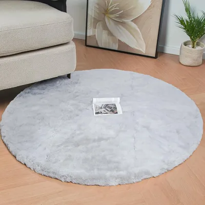 Productafbeelding van Rond tapijt 120 cm, grijs, kunstkonijnenbont, voor woonkamer