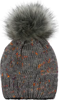 Produktbild von styleBREAKER Damen Strick Bommelmütze bunt gemustert mit Glitzerfaden und Fleece Futter, Winter Fellbommel Mütze 04024178
