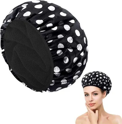 Produktbild von Famanu Duschhaube Satin Wasserdicht - Wiederverwendbare XL Haarhaube für Damen und Herren, Schwarz