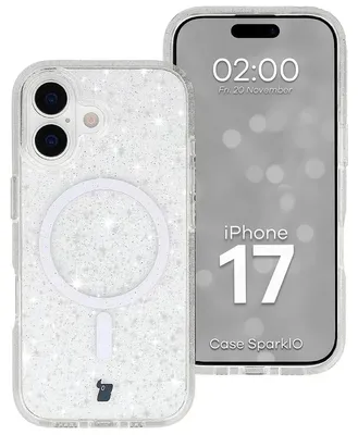 Produktbild von Glitzer Hülle mit Magnetring für iPhone 17, Bizon Case SparklO, Transparent mit Glitzer