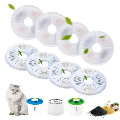 Image de Filtres Dhohoo pour fontaine à eau pour chats, lot de 8, compatibles avec les fontaines à eau pour chats de 3 litres, avec charbon actif