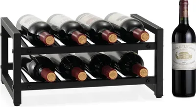 Immagine prodotto di Scaffale per vino - Scaffale per bottiglie in metallo - Due ripiani - Per un massimo di 8 bottiglie - Nero