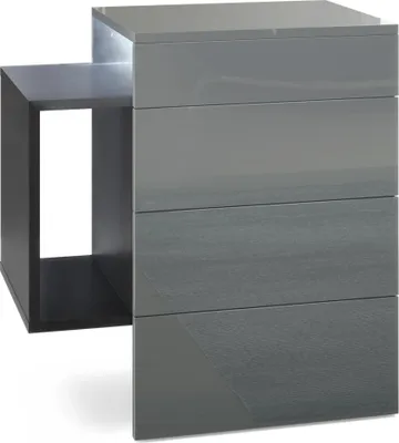 Produktbild von Vladon Nachttisch Queens,  Germany, Nachttischschrank mit 2 Schubladen und 1 seitlichem Fach zur Wandmontage, Schwarz matt/Grau Hochglanz, inkl. LED Unterbaustrahler weiß (60 x 63 x 36 cm)