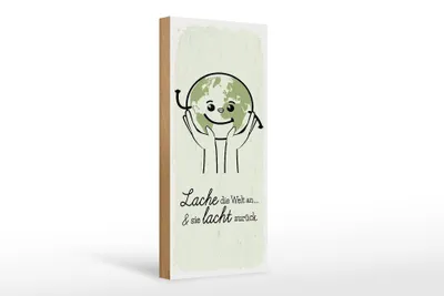 Produktbild von Holzschild Lache die Welt an sie lacht zurück, 27 x 10 cm, Holzschilder Spruch Glück Weisheit