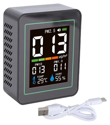 5-in-1 Luftqualitätsmonitor PM2.5/PM10/PM1.0, Temperatur, Feuchte, 1200mAh