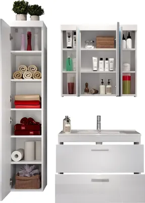 Produktbild von trendteam Bad 3-teilige Kombination Devon Weiß Melamin/Weiß Hochglanz Tiefzieh 130 x 190 x 47 cm