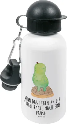 Produktbild von Mr. & Mrs. Panda Sportflasche Schildkröte Pause - Weiß - Geschenk, Entspannen, Wasserflasche, Trinkflasche Kinder, Achtsam, für den Kindergarten, Aluminiumflasche