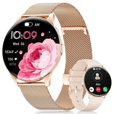 Produktbild von Smartwatch Damen mit AMOLED Display IP68 100+ Sportmodi und Telefonfunktion Herzfrequenz Schlafmonitor für iOS Android Roségold Rotgold