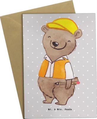 Produktbild von Mr. & Mrs. Panda valentinstagskarte Bauingenieur Herz - Grau Pastell - Geschenk, Statiker, weihnachtskarten, hochzeitskarten, Grußkarte, Baustelle, einladungskarten, Helm
