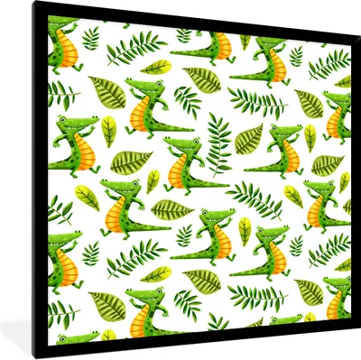 Produktbild von MuchoWow® Gerahmtes Poster Krokodil - Dschungel - Kinder 40x40 cm - Poster mit Schwarzem Bilderrahmen Wandposter Rahmen Foto Bilder - Mit Rahmen - Wanddekoration Schlafzimmer