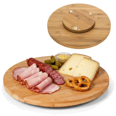Produktbild von LS-LebenStil Servierplatte Drehteller Bambus 35cm Holztablett drehbar Drehtablett Vesperbrett Serviertablett Pizzateller Servierbrett Käseplatte