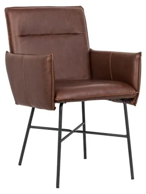 Produktbild von Stuhl Kansas aus Kunstleder, braun, mit Armlehnen, 62 cm breit, 87 cm hoch, 62 cm tief