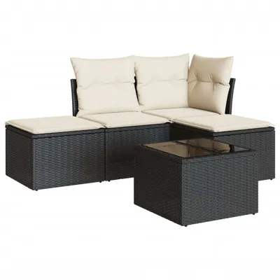 Produktbild von vidaXL 5-tlg. Garten-Sofagarnitur mit Kissen Schwarz Poly Rattan