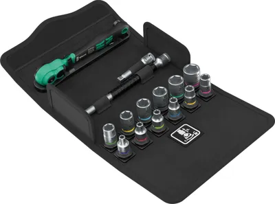 Produktbild von Wera 8100 SA 13 Zyklop Comfort Knarrensatz, Umschalthebel, 1/4"-Antrieb, metrisch, 15-teiliges Set