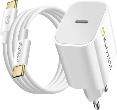 Zdjęcie produktu dla Mayaxess, zasilacz 20 W + kabel USB-C 1 m do iPhone 17 / Pro / Pro Max / Air, biały