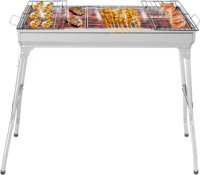 Produktbild von FCH Holzkohlegrill , Tragbar, Klappgrill, mit 4 Stück Grillrost Standgrill, Edelstahl Klappgrill,BBQ Standgrill Tragbar Camping Grill campinggrill 71 x 33 x 70CM