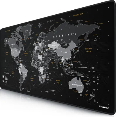 Produktbild von Titanwolf Gaming Mauspad XXL, 900 x 400 x 3 mm, Schreibtischunterlage, abwaschbar, rutschfeste Rückseite, Geschwindigkeit & Präzision, Weltkarte deutsch