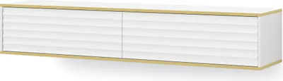 Obrázok produktu pre Závesná TV skrinka Wabi 180 cm WHITE MATT- Moderný TV nábytok s frézovanou prednou časťou MDF - Nízka skrinka s 2 dvierkami do obývačky