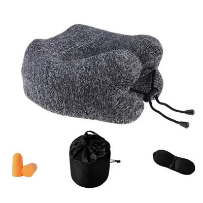 Produktbild von Nackenkissen, Reisekissen aus Memory Foam, Reiseset 4-tlg, Nackenhörnchen, Kissen für Flugzeug, Nackenstützkissen, Nackenrolle, Ergonomisches
