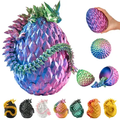 Produktbild von Drache im Ei – 3D Schlüpfdrache 30 cm mit Ei 10 cm | bewegliche Fantasy Figur – Blau-Grün-Violett