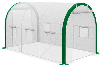 Image de Serre en film plastique 358 x 210 x 210 cm - Serre tunnel accessible avec armature en acier galvanisé et film maillé en PE 140 g/m², résistante aux UV, serre à tomates blanche