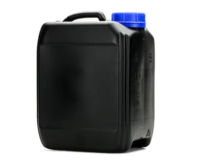 Produktbild von 5L Kanister aus schwarzem HDPE mit blauem Verschluss, Gewinde 51 mm