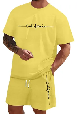Immagine prodotto di Completo da jogging da uomo - Set composto da due pezzi - Maglietta a maniche corte/t-shirt - Pantaloncini - Tessuto misto poliestere, morbido e confortevole - Abbigliamento sportivo