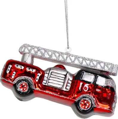 Produktbild von Christbaumschmuck Glas 10,5cm Feuerwehrauto Figur Rot / Silber