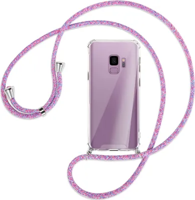 Produktbild von Handykette Backcover-Schutzhülle mit Band (Metall silberfarben) für Samsung Galaxy S9 - lila/rosa/blau