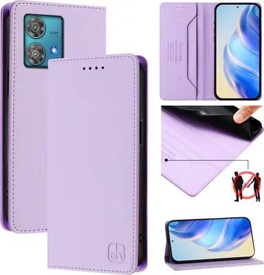 Immagine prodotto di Custodia in pelle per Motorola Edge 40 Neo, flip case con slot per carte, portafoglio e supporto Viola