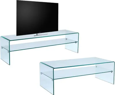 Produktbild von Sparset: Couchtisch + TV-Möbel - Glas - STILEOS