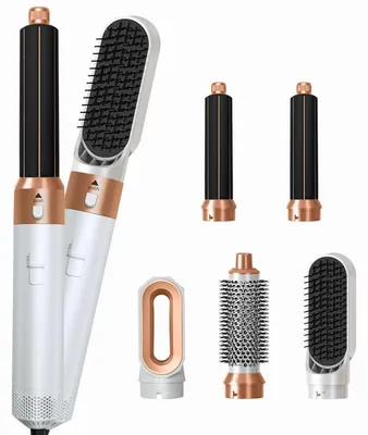 Produktbild von ZELURXX 5-in-1 Heißluft-Styler, Lockenstab, Negativionen, Haarglätter, Warmluftbürste, 3 Temperaturstufen, 360° Drehkabel, Wechselköpfe, Weiß