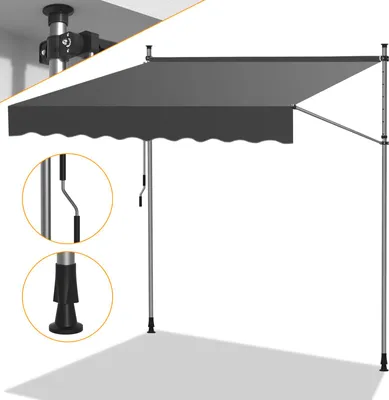 Produktbild von Izrielar Markise Klemmmarkise Balkonmarkise Grau mit Handkurbel ohne Bohren Sonnenschutz UV-Schutz und wasserfestund höhenverstellbar 250cm